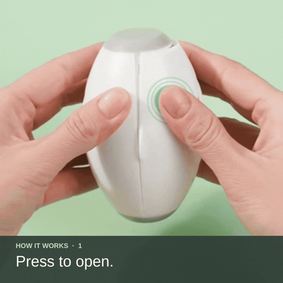 How it works: press to open, lift off the cover, roll over the fur, rinse the roller clean