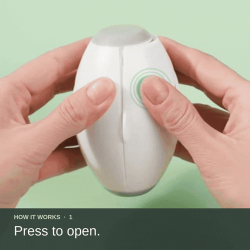 How it works: press to open, lift off the cover, roll over the fur, rinse the roller clean