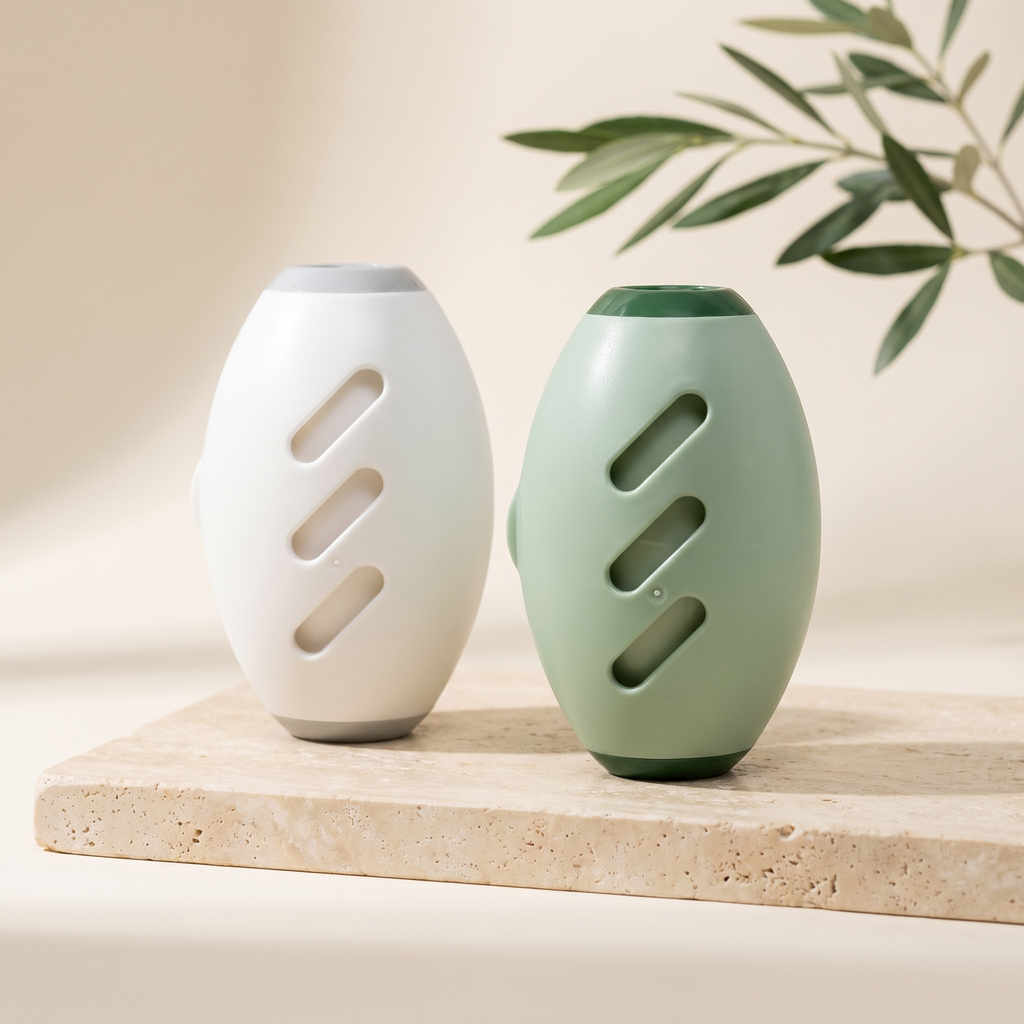 The Rinse Roller in Cloud White and Sage Green